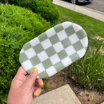 Load image into Gallery viewer, Sage Green &amp; White Trinket Glass Tray
