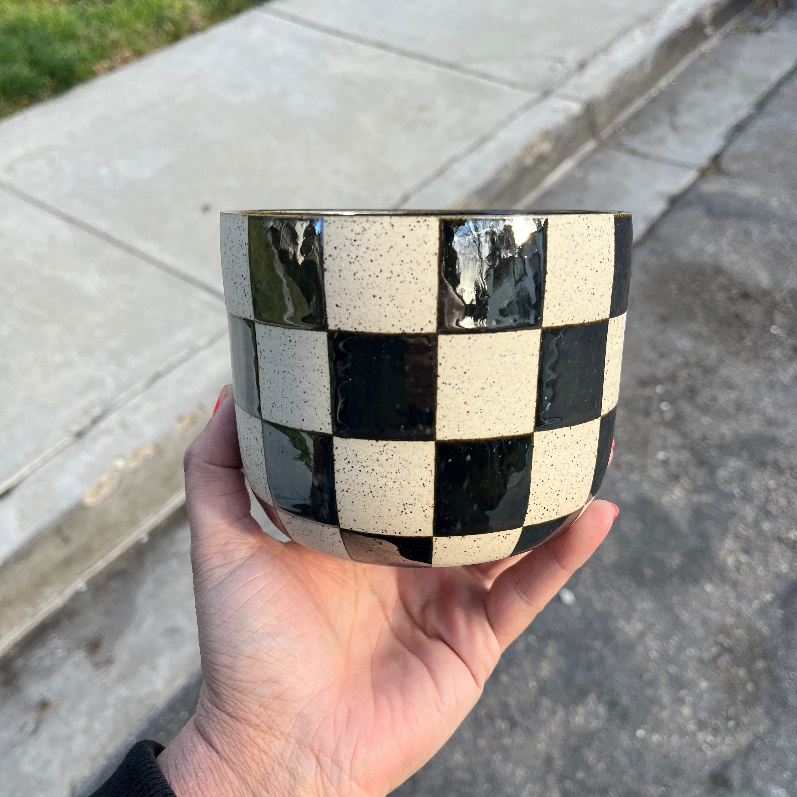 Chrome Checkered Planter
